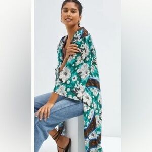 Anthropologie Bl-nk Floral Kimono Duster Cover Up Boho Robe Long Tall Viscose